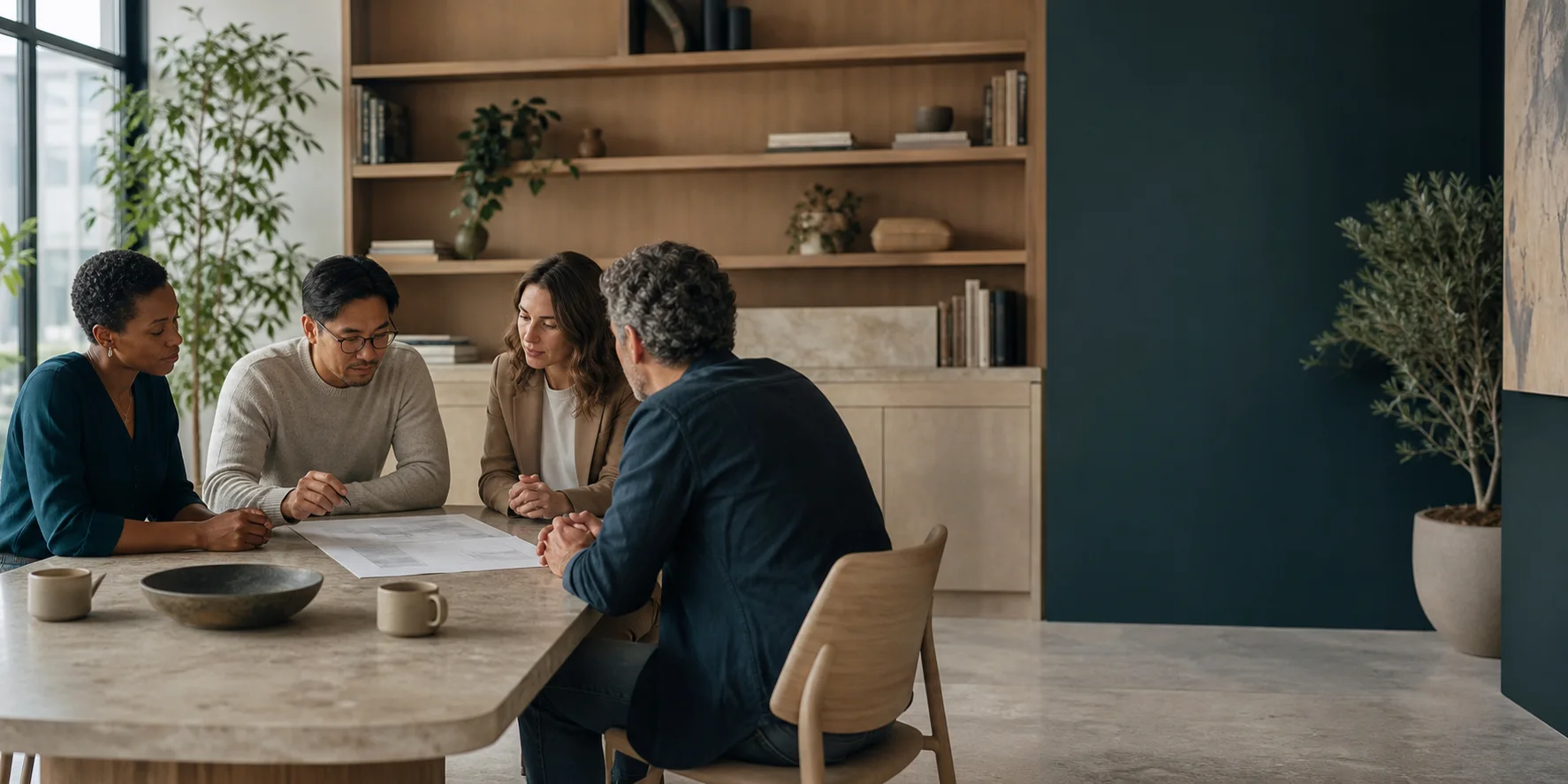 A professional advisory team meeting with a small-business owner